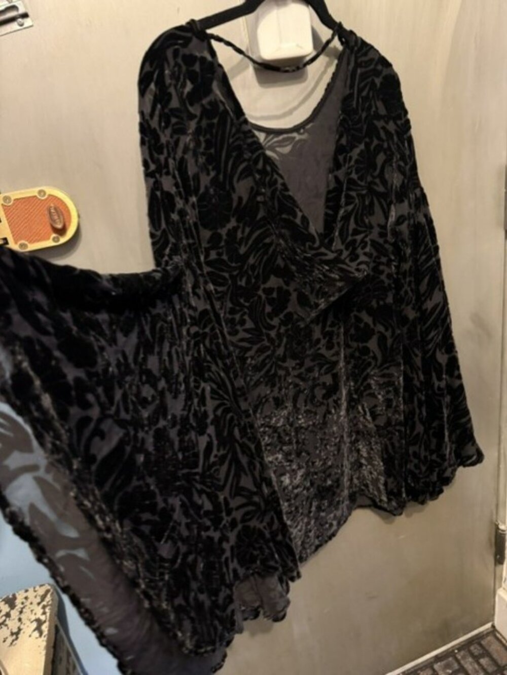 Free People black Velvet Burnout Cocktails & Couture Bell Sleeve Mini Dress - Picture 8 of 16